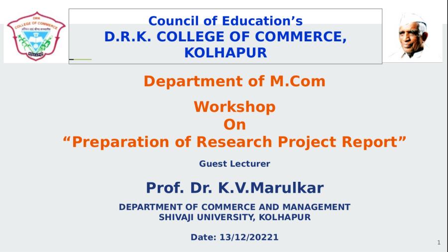 Workshop on Preparation of Research Project R